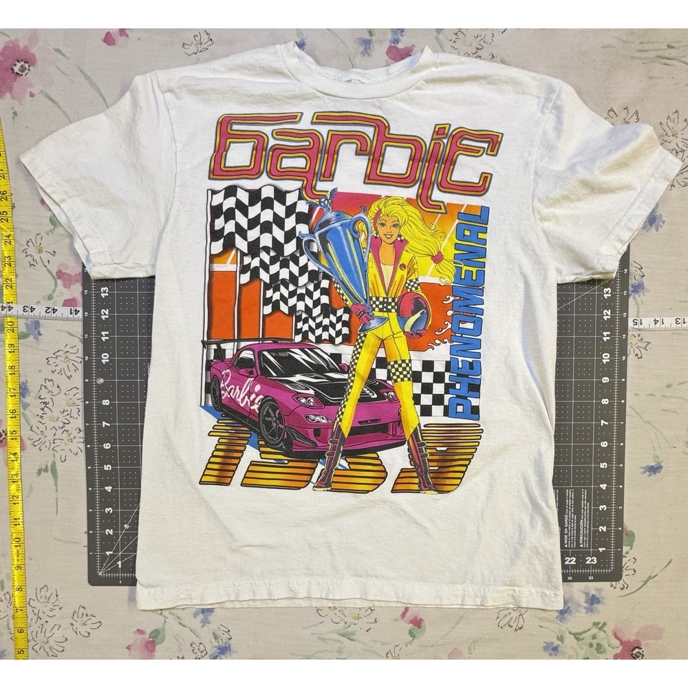 Barbie Phoenix One Racing Graphic T-Shirt Adult Medium White Y2K Licensed Tee